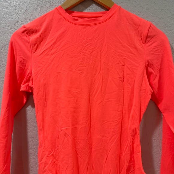 NWT Skims Fits Everybody Long Sleeve Crew Neck Bodysuit neon coral Size Medium - Picture 8 of 11
